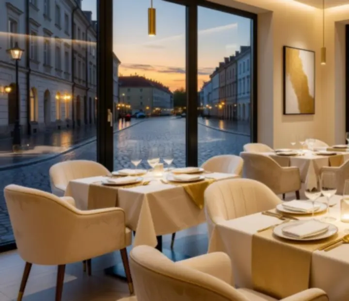 Wykwintne wnętrze polskiej restauracji przygotowane na wieczór fine dining z motywem pokerowym