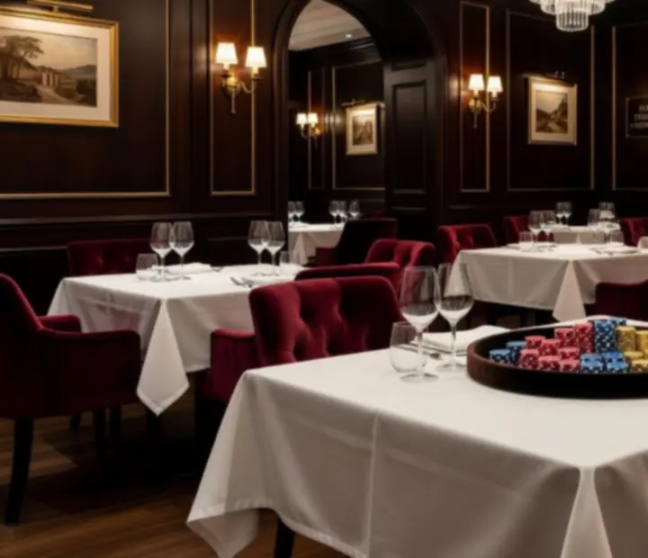 Luksusowa restauracja z eleganckim stołem pokerowym, koktajlami i wykwintnymi daniami