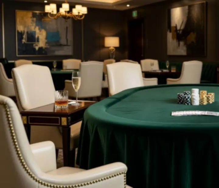 Luksusowy stół pokerowy w eleganckiej restauracji z nastrojowym oświetleniem