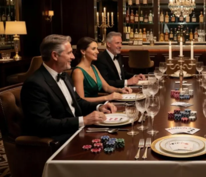 Elegancki stół pokerowy w restauracji fine dining z wykwintną kolacją