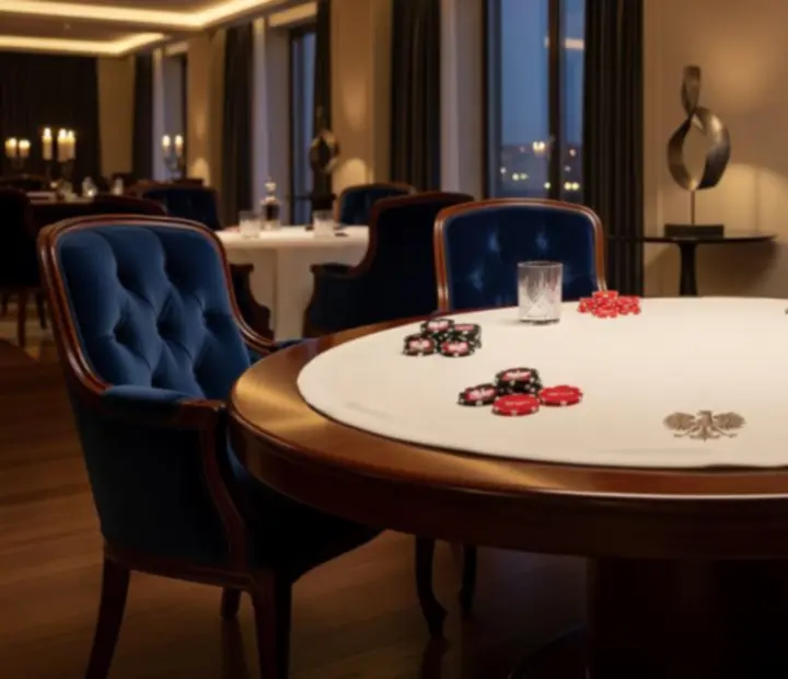Stół w eleganckiej restauracji przygotowany na wieczór pokerowy