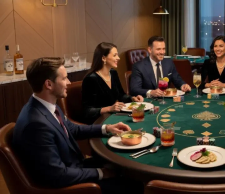 Stylowe wnętrze z pokerowym stołem przygotowanym do wieczoru towarzyskiego